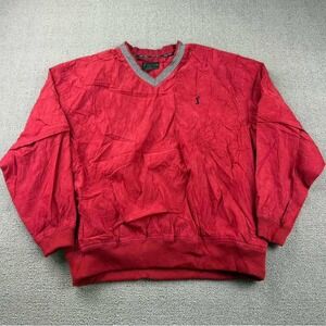 Vintage‎ PGA Tour Windshirt Pullover Men M Red Golf Dad Embroidery V Neck Y2K